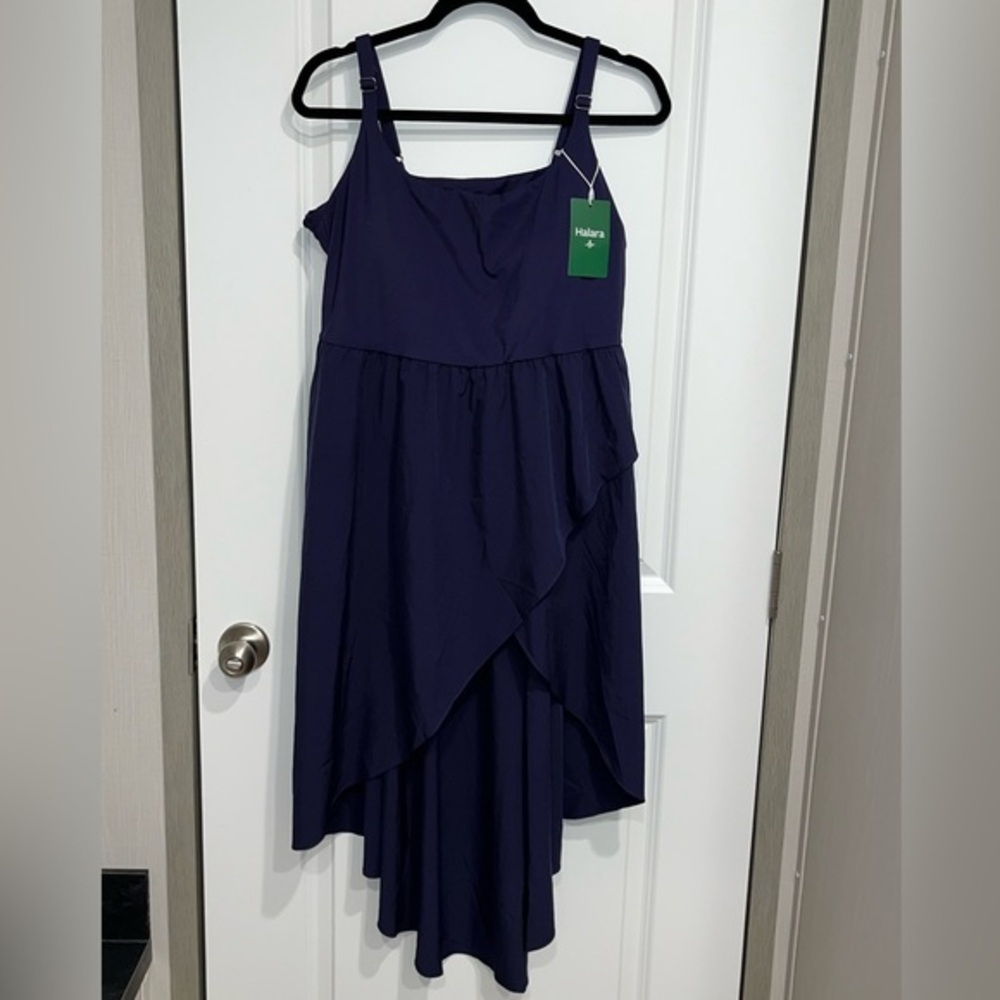 HALARA Navy Blue High-Low Ruffle Dress